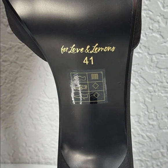 FOR LOVE & LEMONS 🍋 CLAUDINE BLACK SATIN FLORAL ROSETTE KITTEN HEELS - Picture 14 of 15